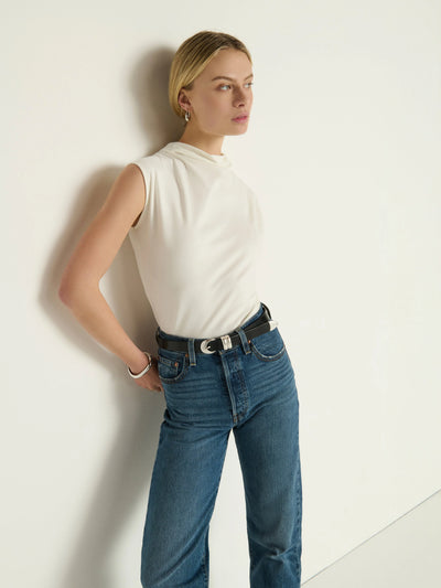 Lulu Mock Neck Top-Porcelain