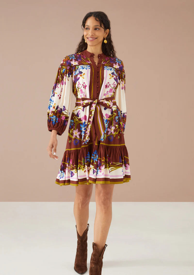 Lori-Anne Dress-Prarie Floral Cinnamon/Ivory