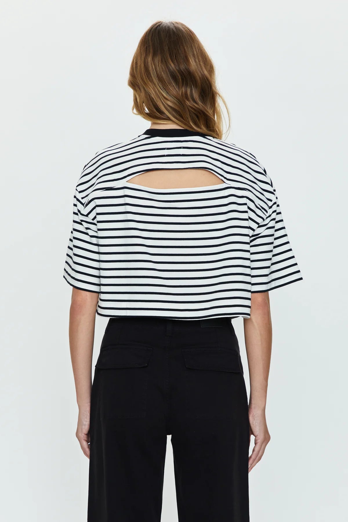 Mae Tee-Black and White Stripe