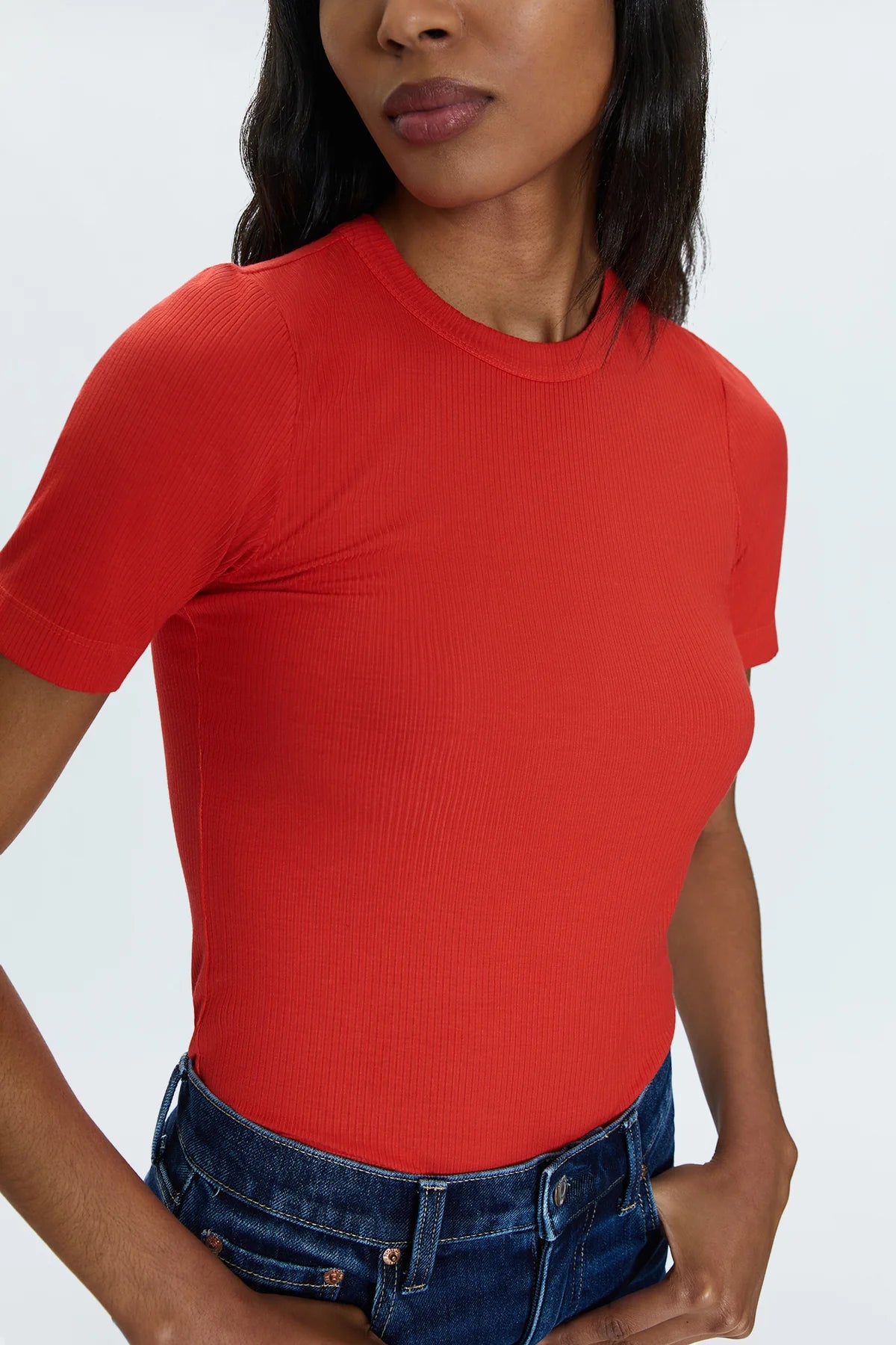 Bella Short Sleeve Fitted Tee-Rouge