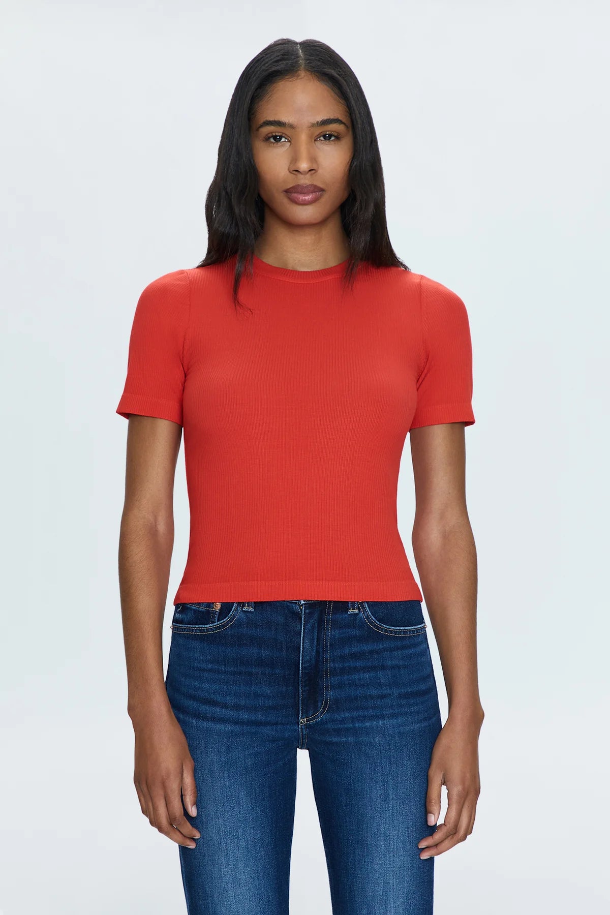 Bella Short Sleeve Fitted Tee-Rouge