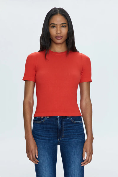 Bella Short Sleeve Fitted Tee-Rouge