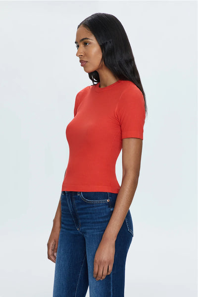 Bella Short Sleeve Fitted Tee-Rouge