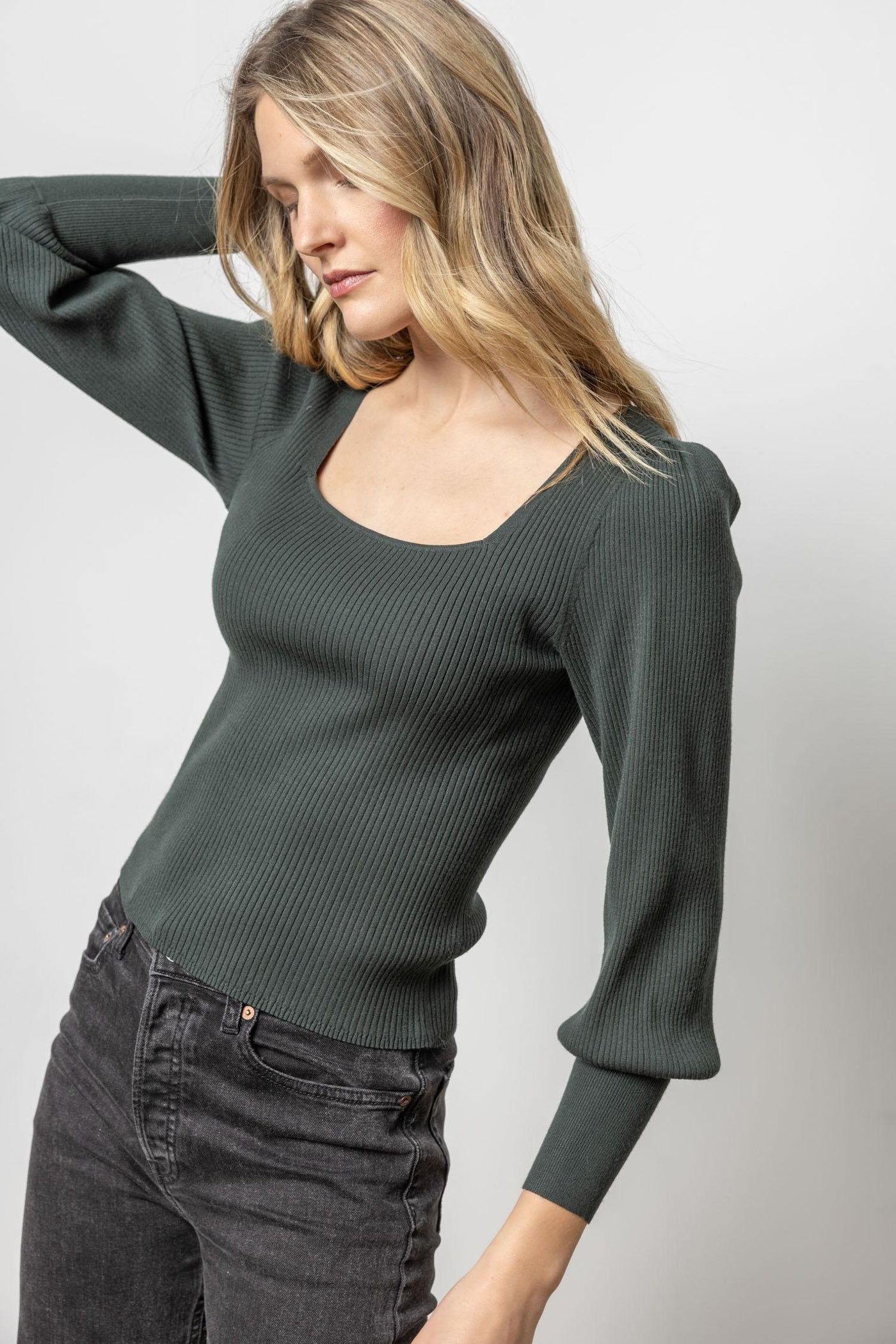 Full Sleeve Square Neck Sweater-Loden