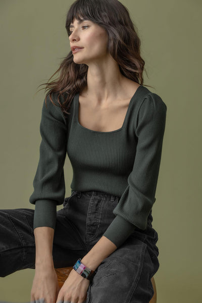 Full Sleeve Square Neck Sweater-Loden