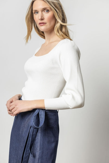 Full Sleeve Square Neck Sweater-White