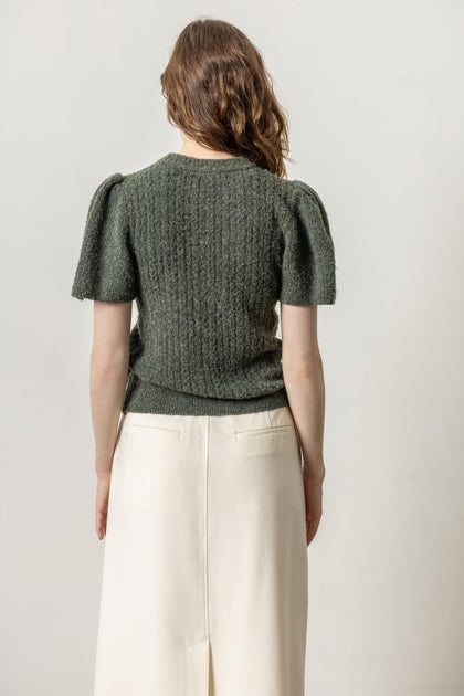 Crew Neck Flutter Sleeve Sweater-Shale