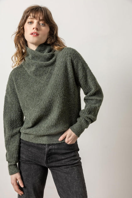 Ribbed Wrap Collar Sweater-Shale