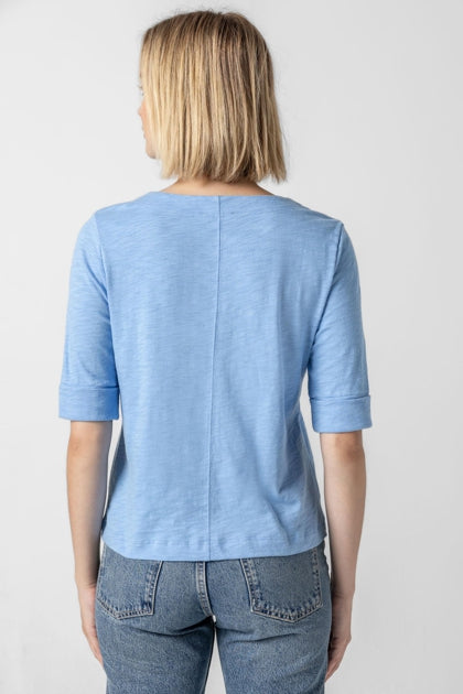 Cuffed Sleeve Split Neck -Malibu