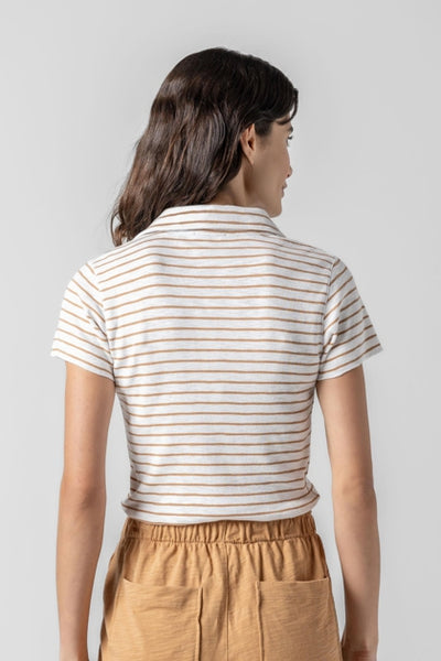 Striped Polo Tee-Teak Stripe