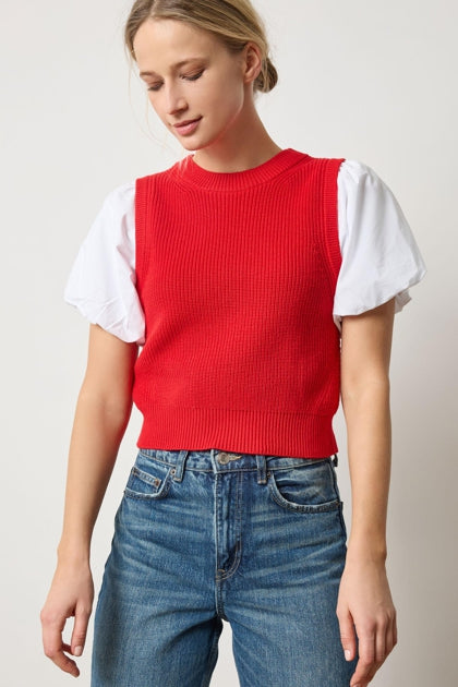 Mixed Media Pullover Scarlet