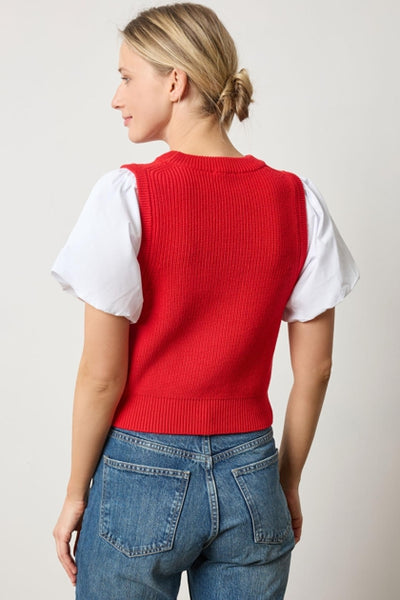 Mixed Media Pullover Scarlet