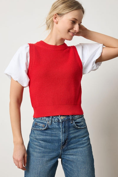 Mixed Media Pullover Scarlet