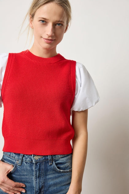 Mixed Media Pullover Scarlet