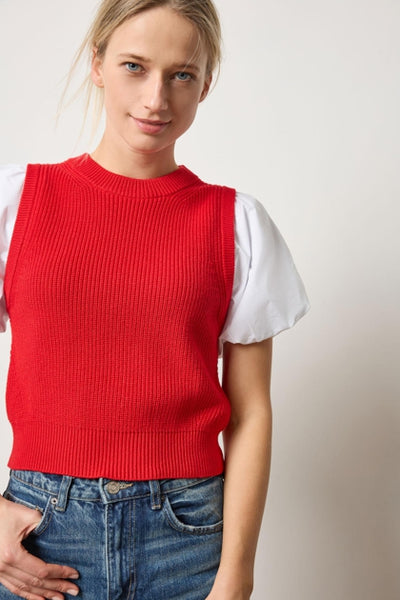 Mixed Media Pullover Scarlet