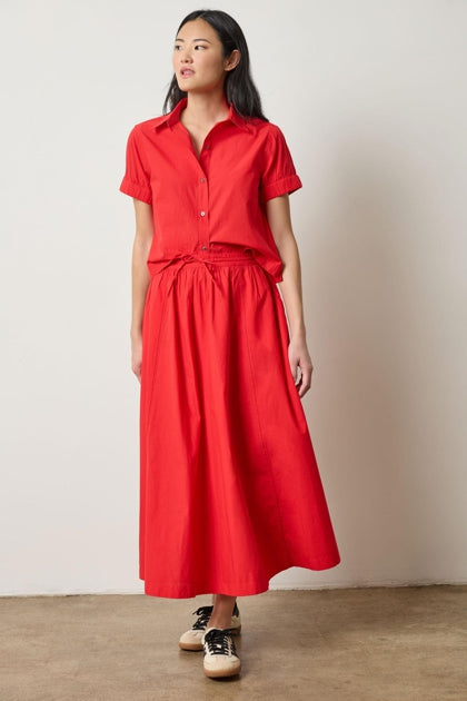 Elastic Cuff Button Down-Scarlet