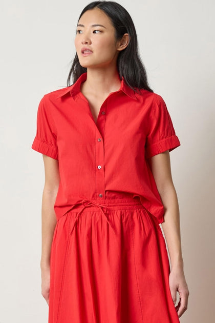 Elastic Cuff Button Down-Scarlet