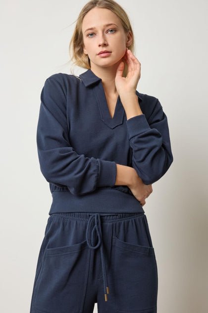 Drop Shoulder Polo-Navy