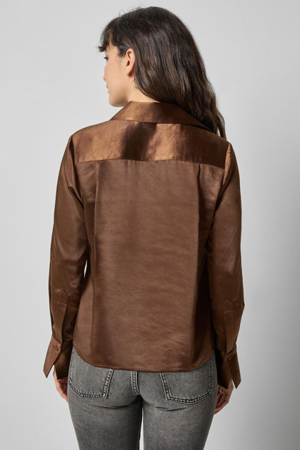 Satin Button Down-Chocolate