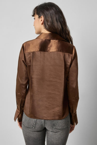 Satin Button Down-Chocolate