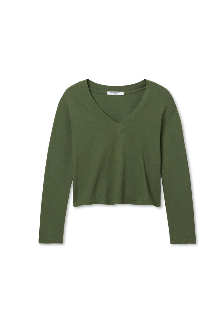 Fiona Recycled Cotton-Long Sleeve V Neck-Fern Green