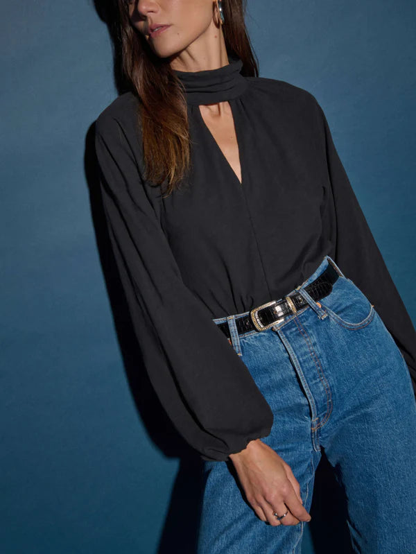 Rosalie Keyhole Blouse-Jet Black