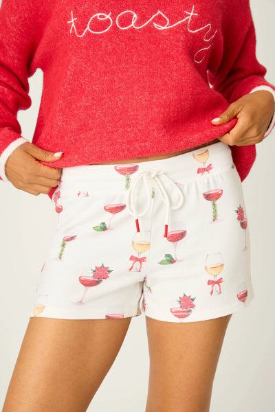 Let's Get Toasty Holiday Wine Print Shorts