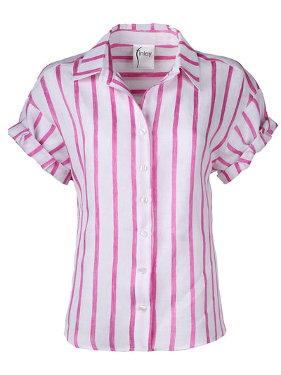 Roll Sleeve Camp Shirt-Pink Stripe