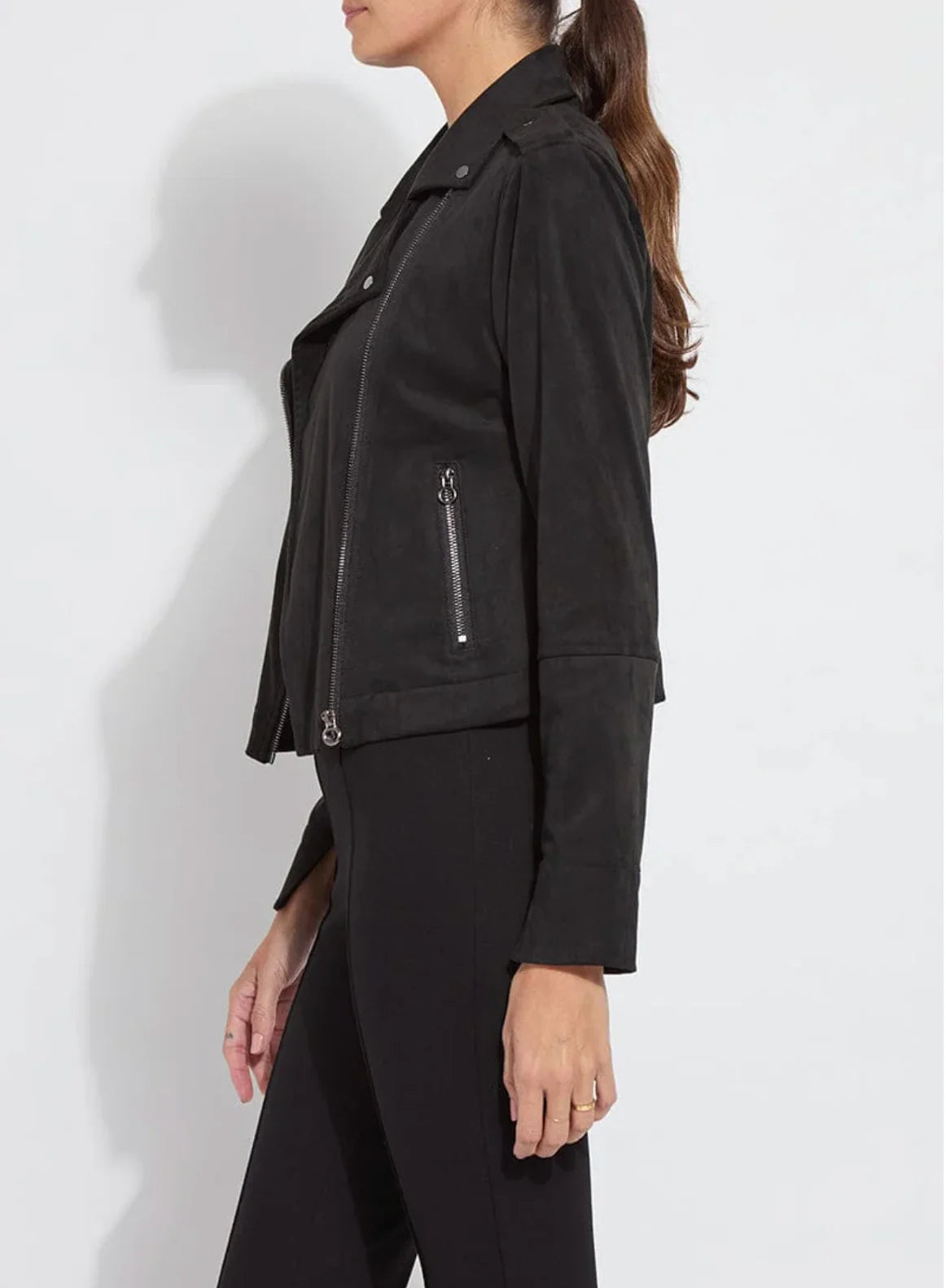 Amelia Moto Vegan Suede Jacket-Black