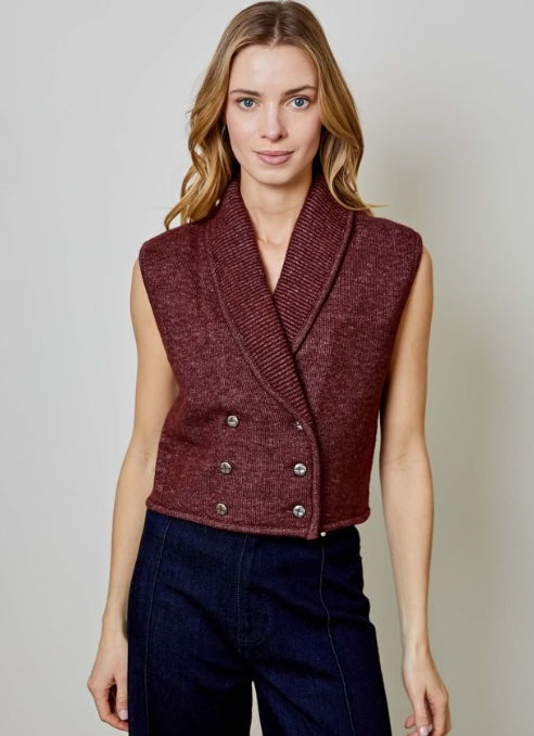 Sleeveless Buttoned Sweater-Wine