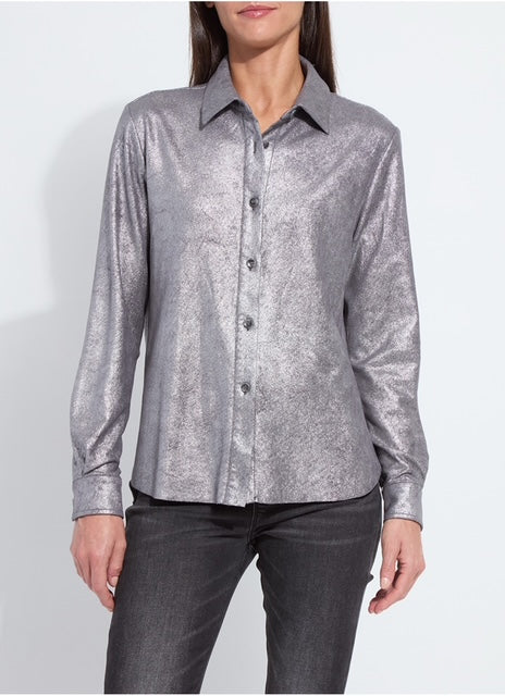 Connie Patent Foil Vegan Suede Shacket