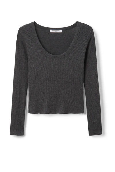 Josie Sweater Rib U Neck Top-Charcoal
