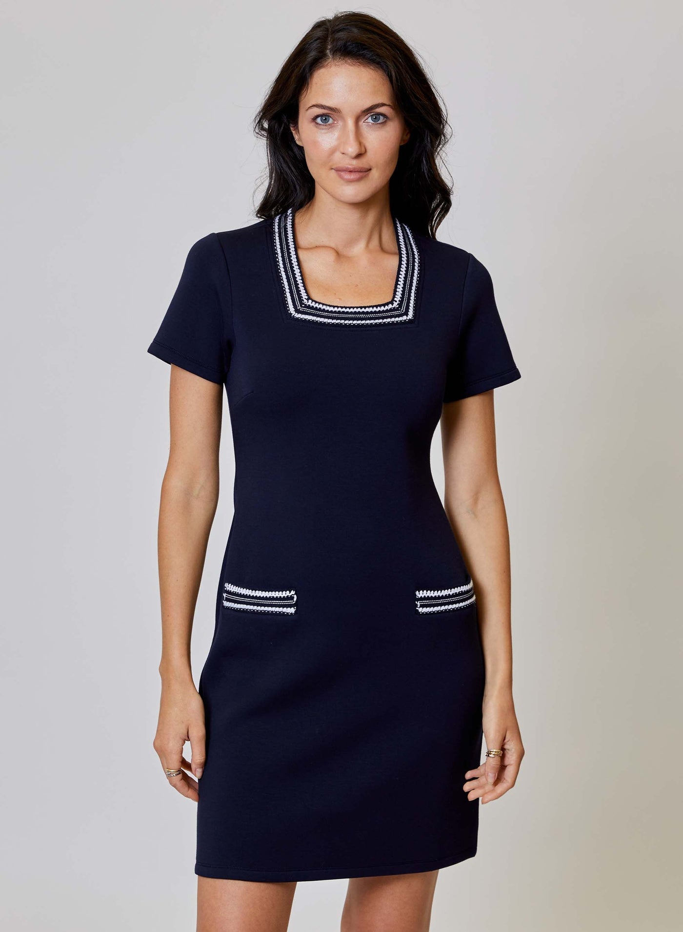 Navy and White Scuba Dress