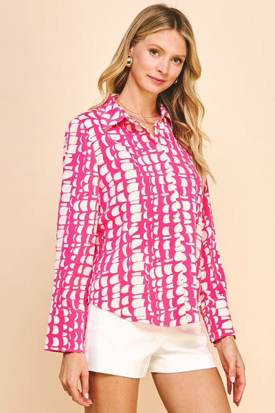 Novelty Hot Pink and Cream Blouse