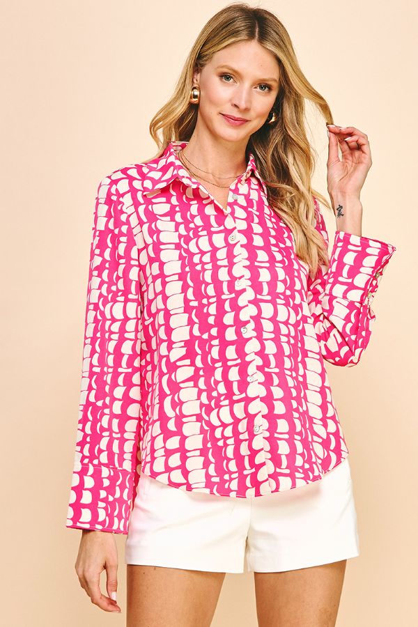 Novelty Hot Pink and Cream Blouse