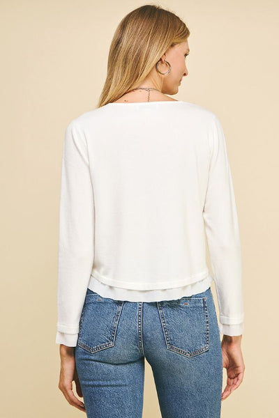 Knit Sweater and Woven Top Combo-Off White