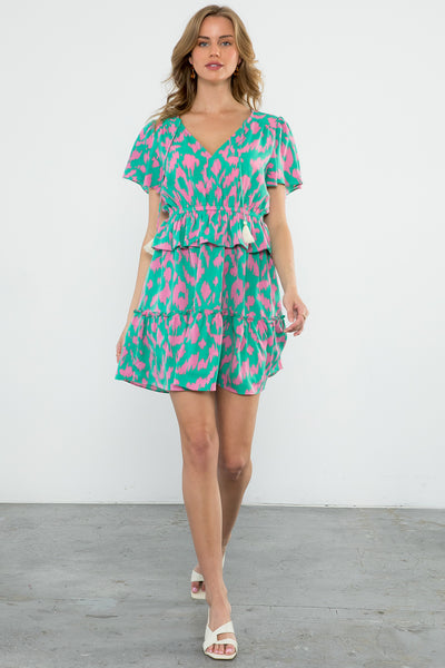 Flutter Sleeve Print Tiered Dress
