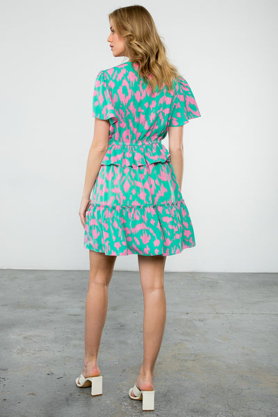 Flutter Sleeve Print Tiered Dress