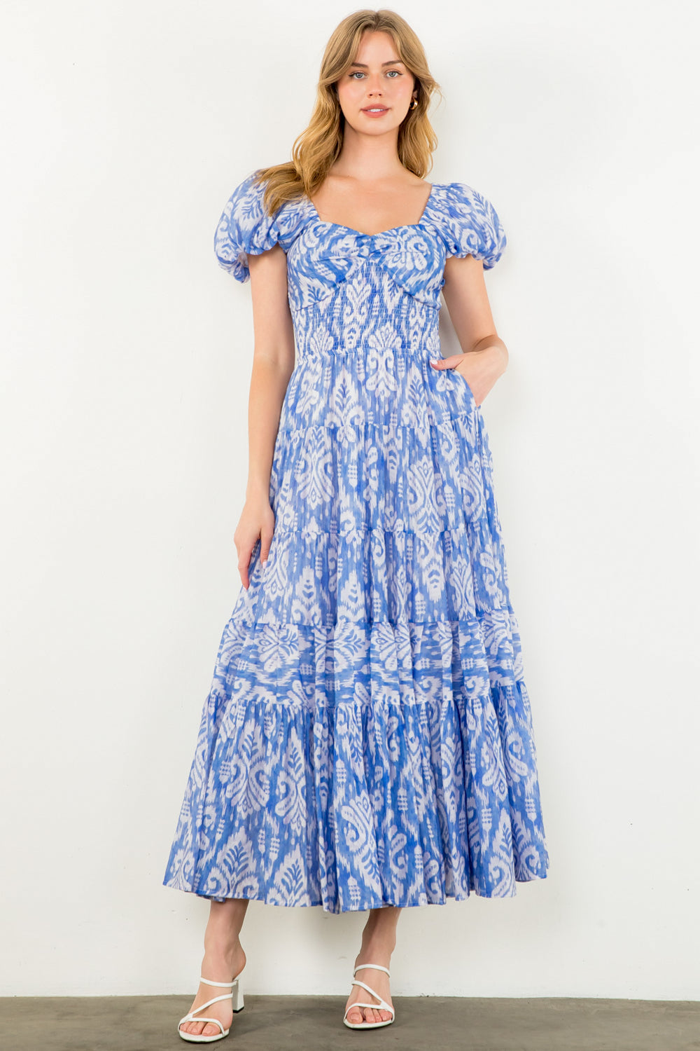 Puff Sleeve Tiered Print Dress