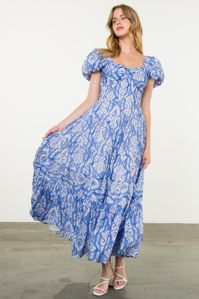 Puff Sleeve Tiered Print Dress