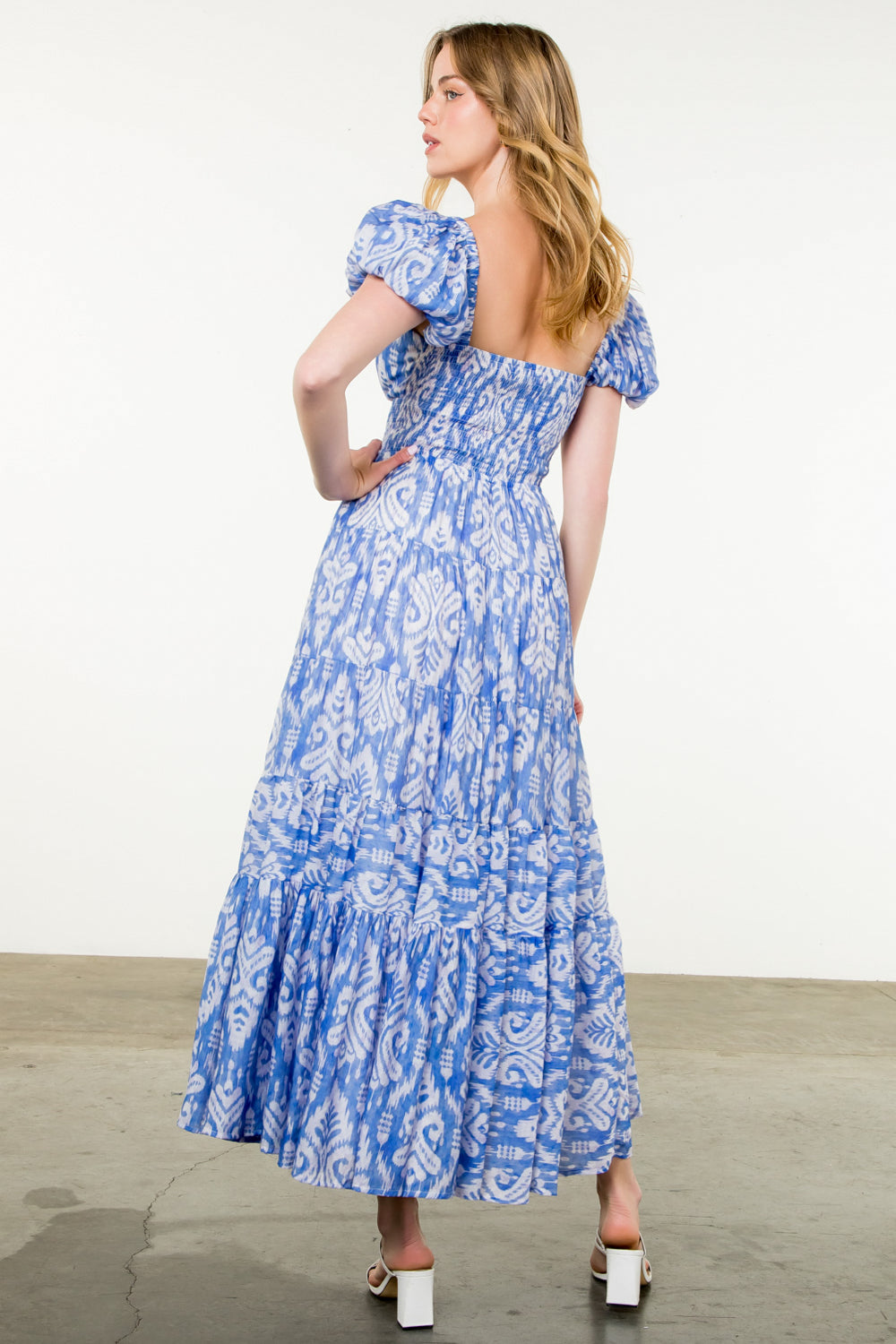 Puff Sleeve Tiered Print Dress