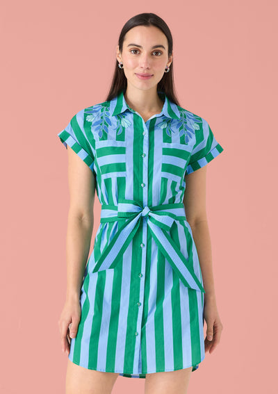 Whitney Dress-Parasol Stripe With Embroidery