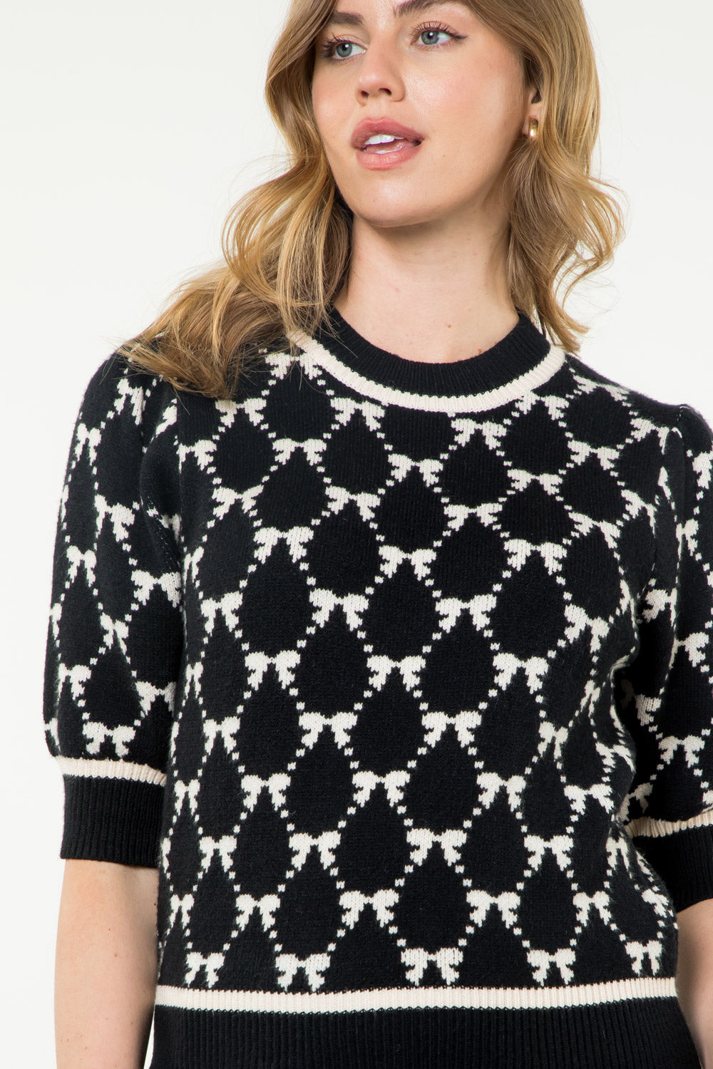 Black and Cream Bow Novelty Sweater