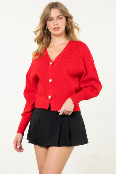 Red Sweater With Pearl Buttons