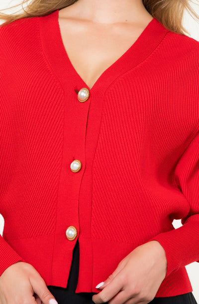 Red Sweater With Pearl Buttons