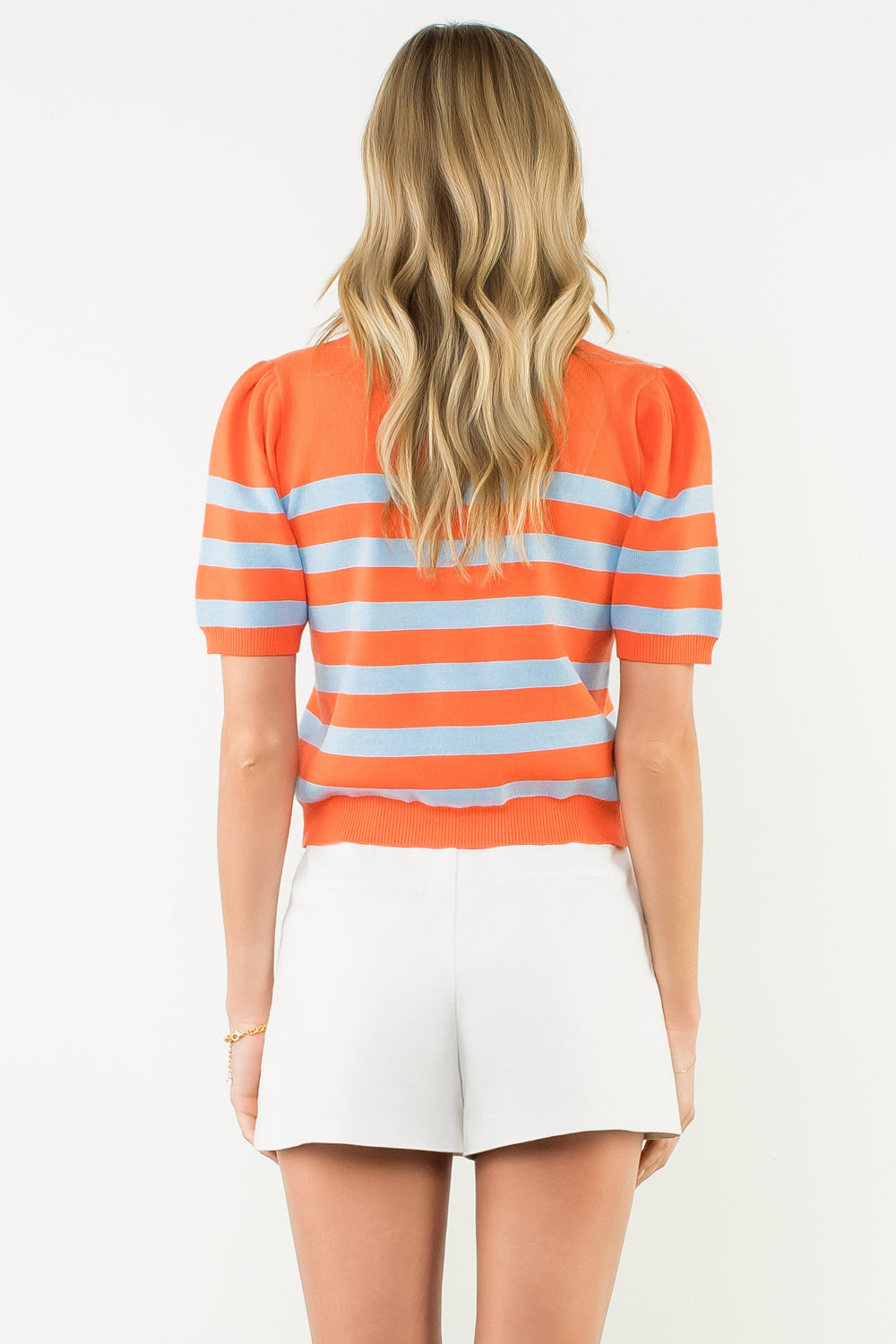 Striped Novelty Knit Sweater-Orange/Blue
