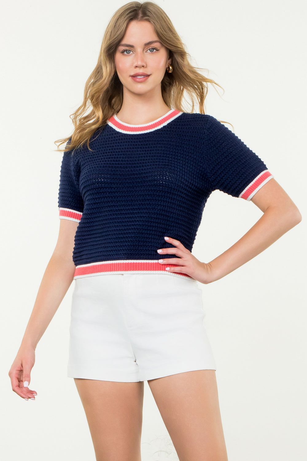 Short Sleeve Novelty Sweater-Navy