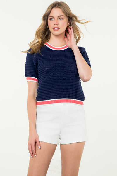Short Sleeve Novelty Sweater-Navy
