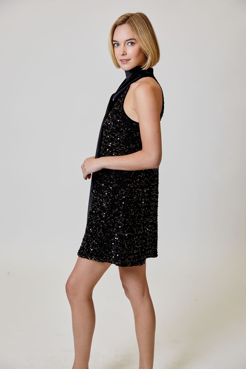 Mock Tie Sequin Dress