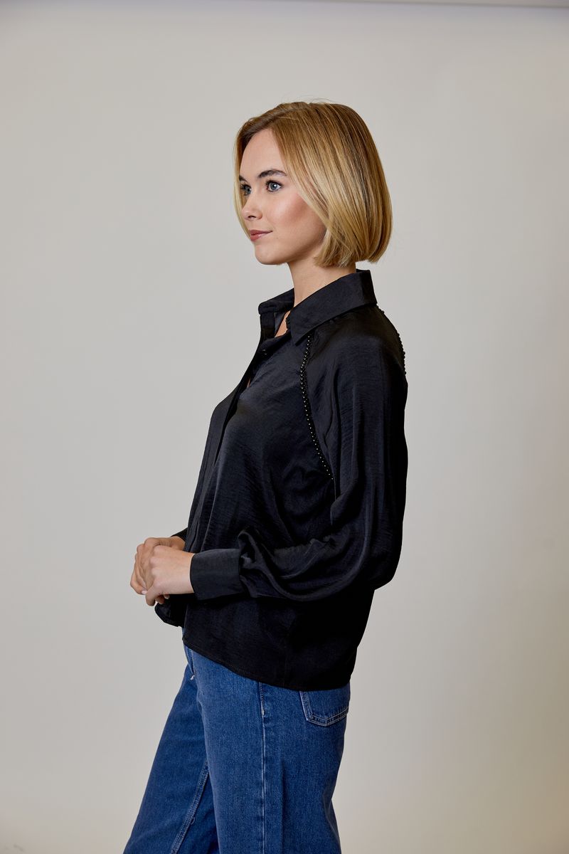 Black Blouse With Black Pearl Detail